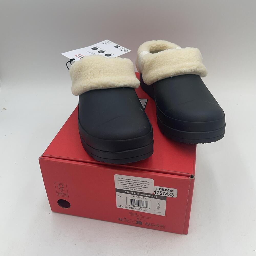 Hunter Play Insulated Clog Shoes Womens Black Faux Fur Lined Waterproof Size 6